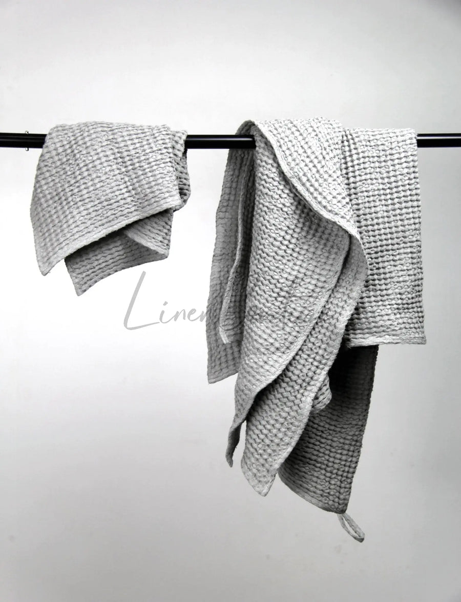 Asphalt Grey linen waffle towel