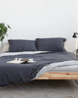 Asphalt and Light Grey double sided linen bedding set, two tones