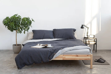 Asphalt and Light Grey double sided linen bedding set, two tones