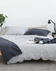 Asphalt and Light Grey double sided linen bedding set, two tones