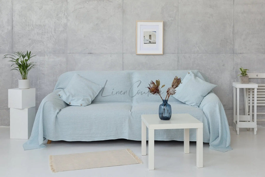 Baby Blue linen couch cover