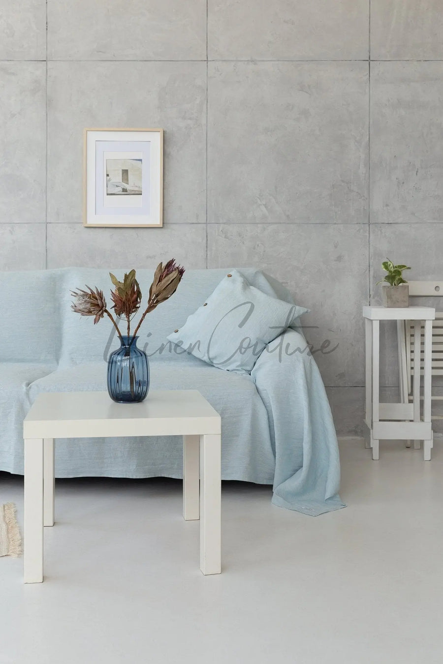 Baby Blue linen couch cover