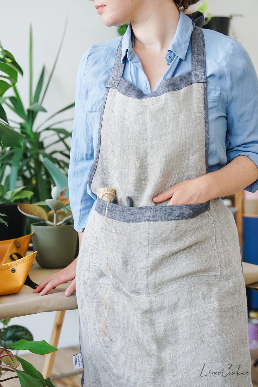 Reversible double cloth Linen Apron with PocketsLinen Couture