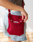 Cyclamen Red Linen Shoulder Bag with Coconut Buttons and Adjustable Strap - Linen Couture Boutique