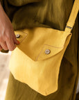 Honey Linen Shoulder Bag with Coconut Buttons and Adjustable Strap - Linen Couture Boutique