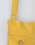 Honey Linen Shoulder Bag with Coconut Buttons and Adjustable Strap - Linen Couture Boutique