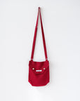 Cyclamen Red Linen Shoulder Bag with Coconut Buttons and Adjustable Strap - Linen Couture Boutique