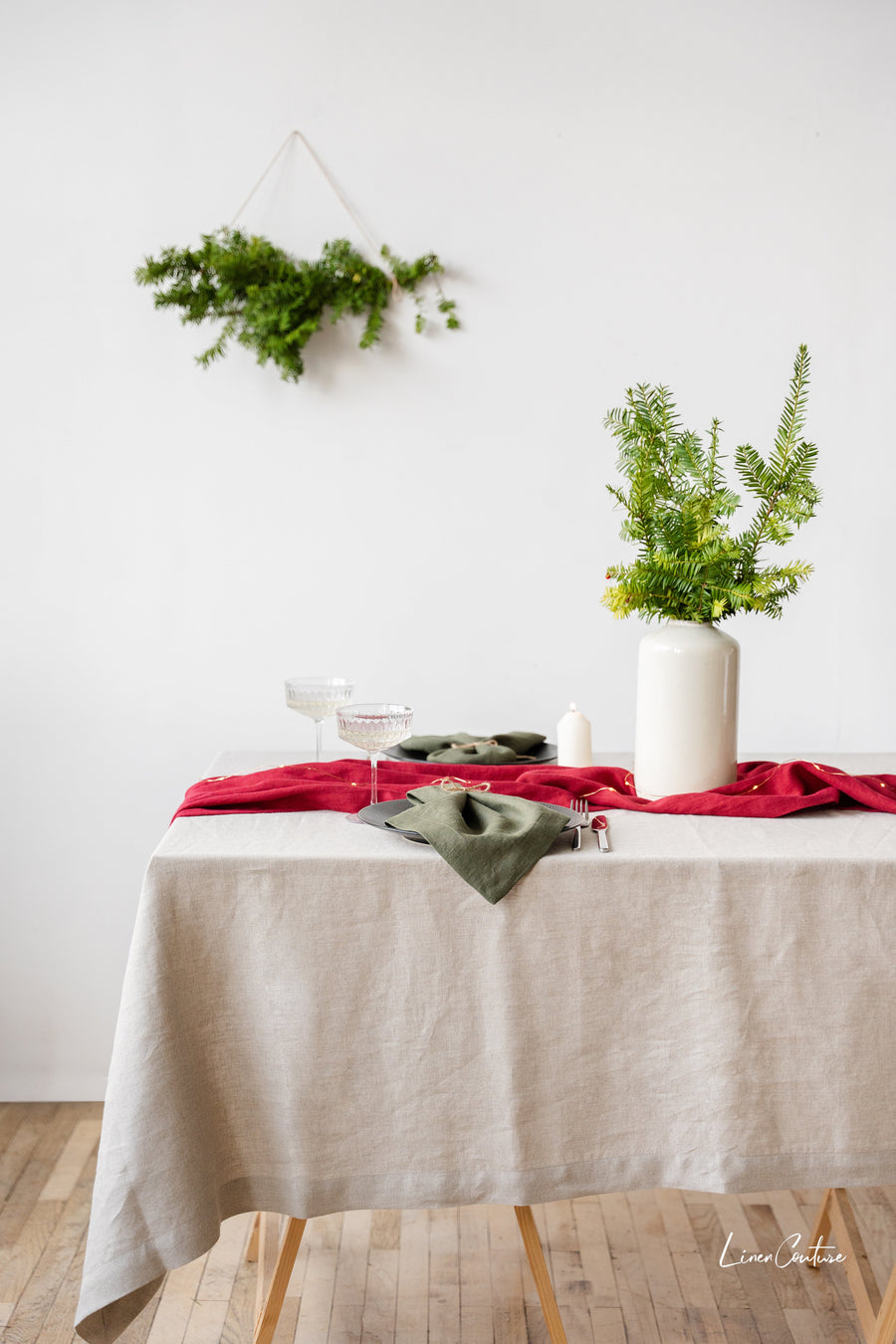 Handmade Natural Linen Christmas Tablecloth for Dining Tables - Linen Couture Boutique