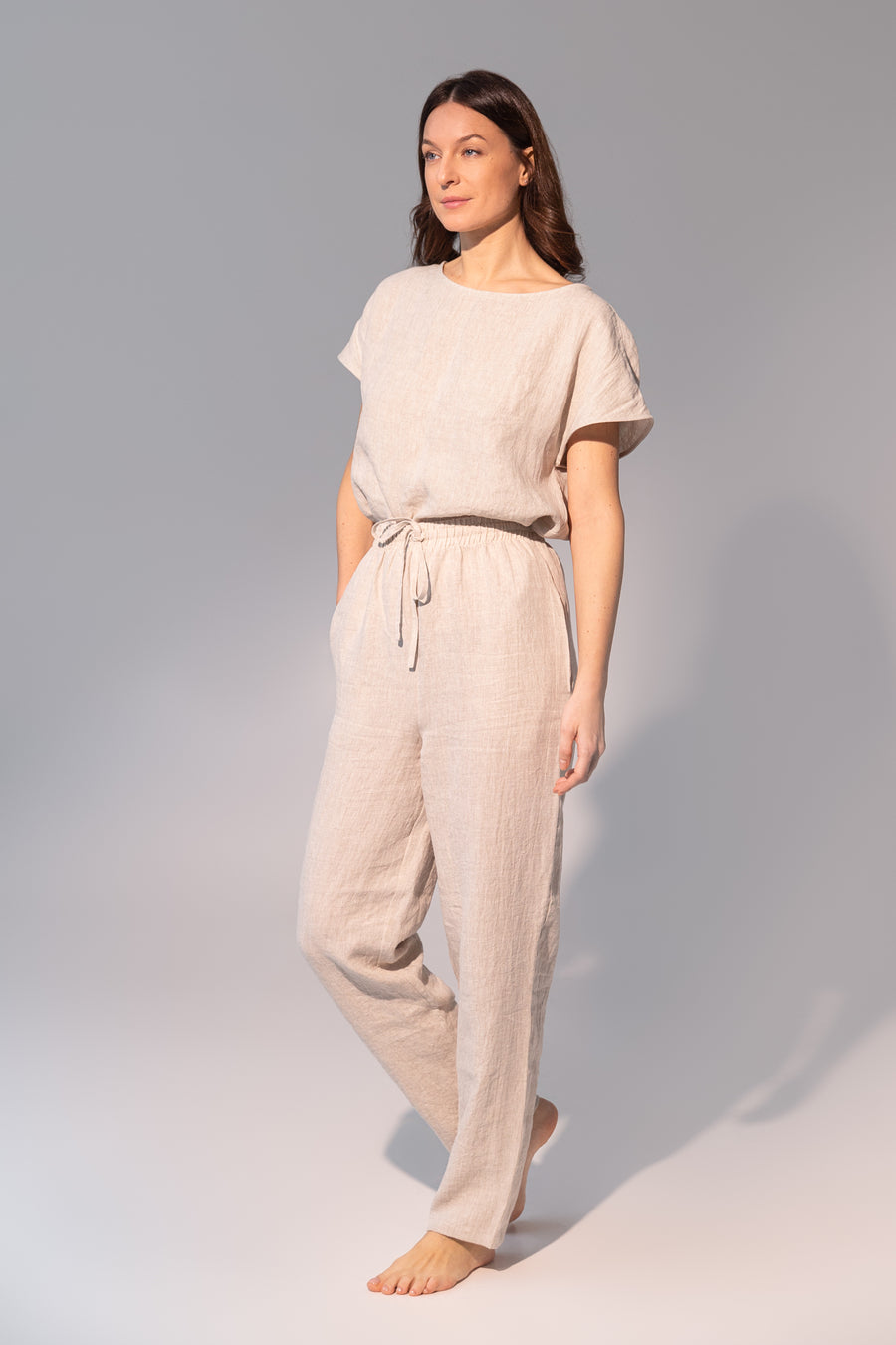 Striped Dark Grey linen / Natural Linen Pajama set / Linen loungewear / Linen sleepwearLinen Couture