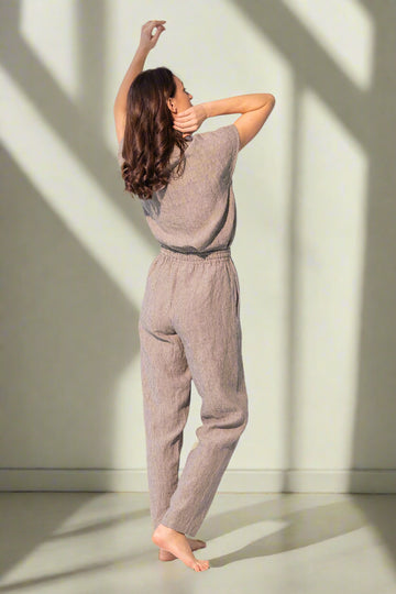 Striped Dark Grey linen / Natural Linen Pajama set / Linen loungewear / Linen sleepwearLinen Couture