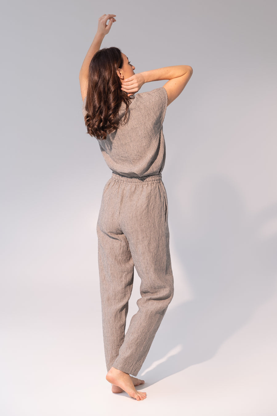 Striped Dark Grey linen / Natural Linen Pajama set / Linen loungewear / Linen sleepwearLinen Couture