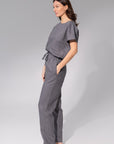 Striped Dark Grey linen / Natural Linen Pajama set / Linen loungewear / Linen sleepwearLinen Couture