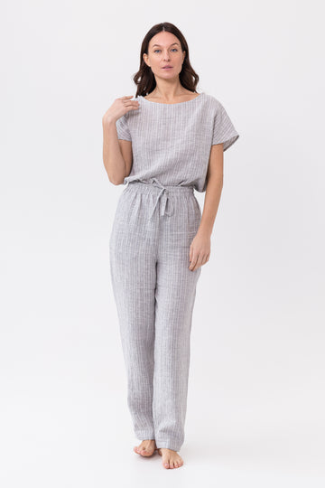 Cloudy Grey Stripe linen / Natural Linen Pajama set / Linen loungewear / Linen sleepwearLinen Couture