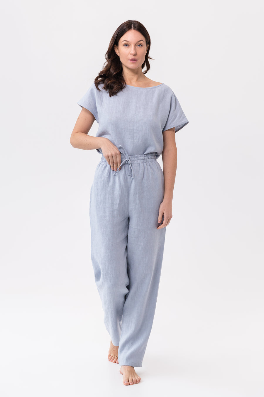 Ice Blue linen / Natural Linen Pajama set / Linen loungewear / Linen sleepwearLinen Couture