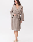 Natural linen waffle robe with hoodieLinen Couture