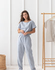 Ice Blue linen / Natural Linen Pajama set / Linen loungewear / Linen sleepwearLinen Couture