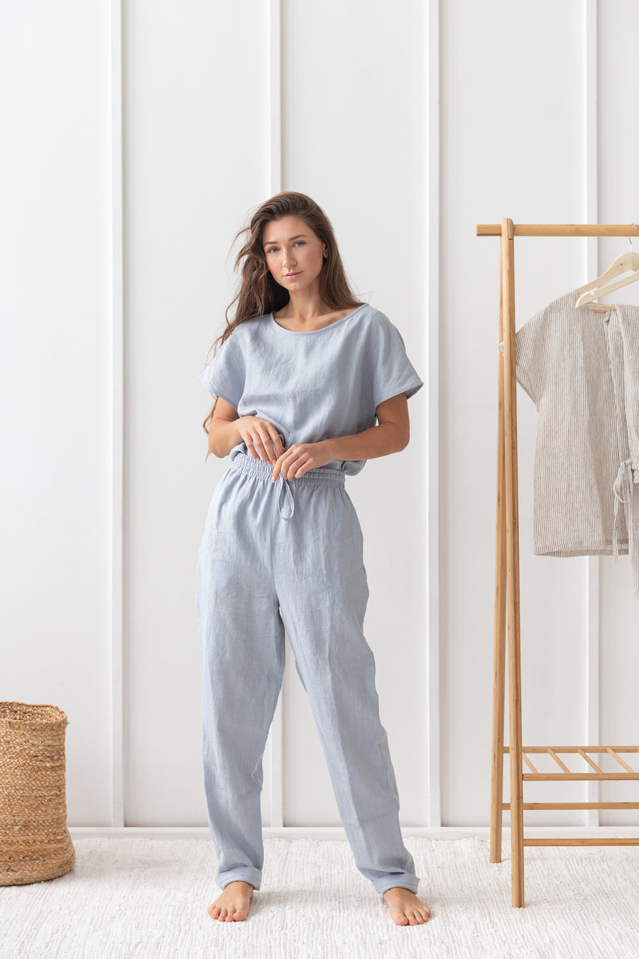 Ice Blue linen / Natural Linen Pajama set / Linen loungewear / Linen sleepwearLinen Couture