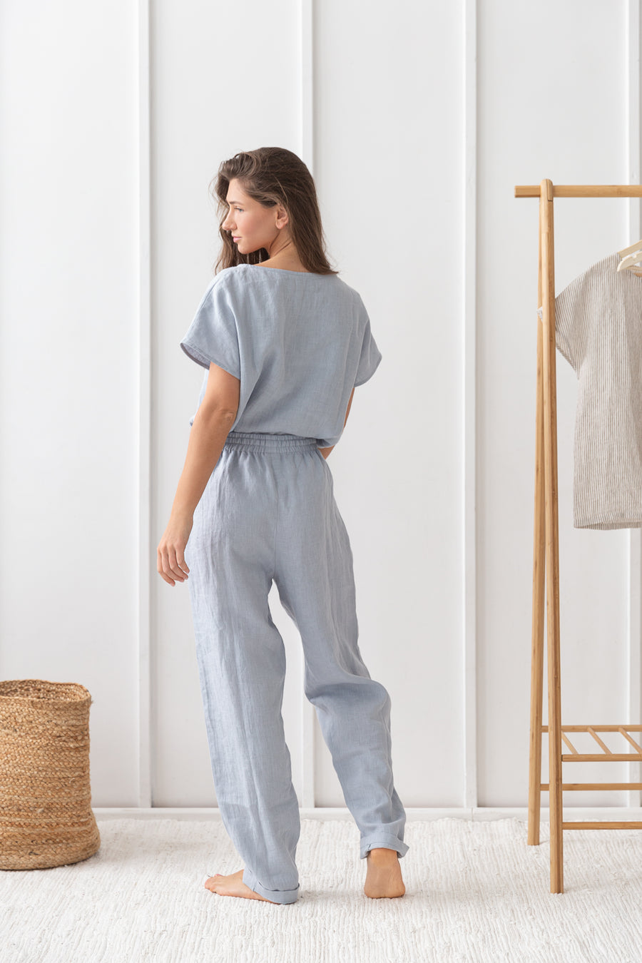 Ice Blue linen / Natural Linen Pajama set / Linen loungewear / Linen sleepwearLinen Couture