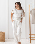 Cloudy Grey Stripe linen / Natural Linen Pajama set / Linen loungewear / Linen sleepwearLinen Couture