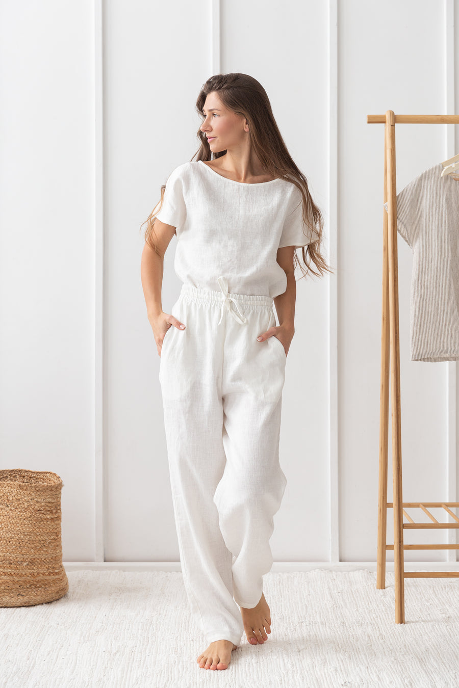 Cloudy Grey Stripe linen / Natural Linen Pajama set / Linen loungewear / Linen sleepwearLinen Couture