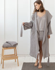 Natural linen waffle robe with hoodieLinen Couture