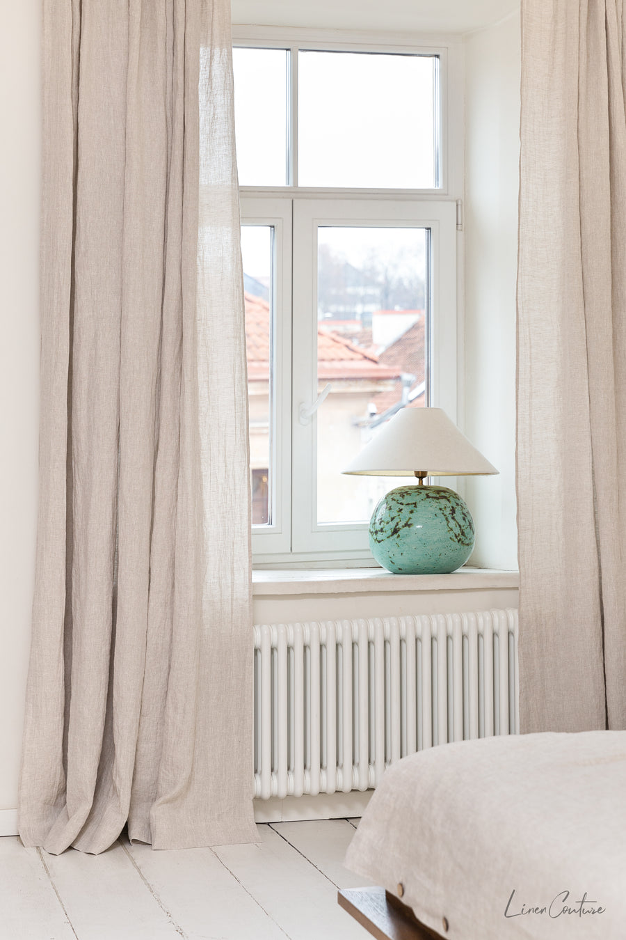 Extra Wide Natural Light Linen Curtain Panel with heading tapeLinen Couture