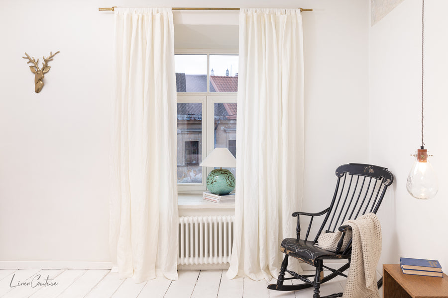 Extra Wide White Linen Curtain Panel with Tab TopLinen Couture