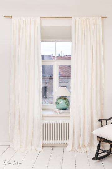 Extra Wide White Linen Curtain Panel with Tab TopLinen Couture
