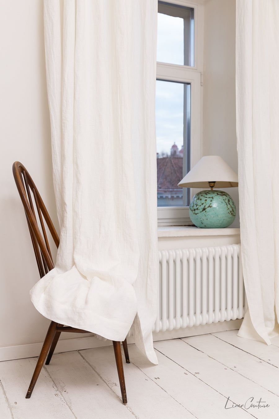 Extra Wide White Linen Curtain Panel with Tab TopLinen Couture