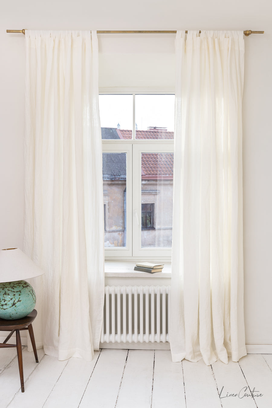 Extra Wide White Linen Curtain Panel with Tab TopLinen Couture