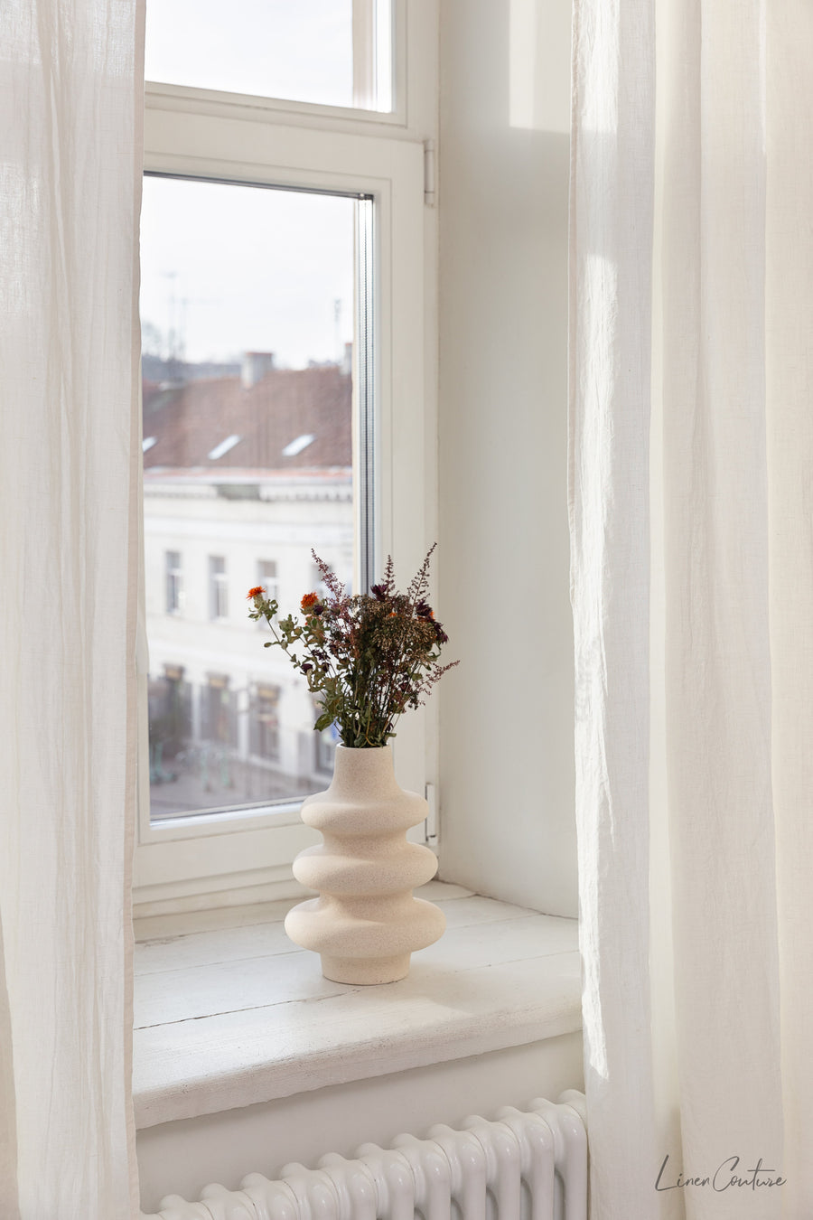 Extra Wide White Linen Curtain Panel with Tab TopLinen Couture