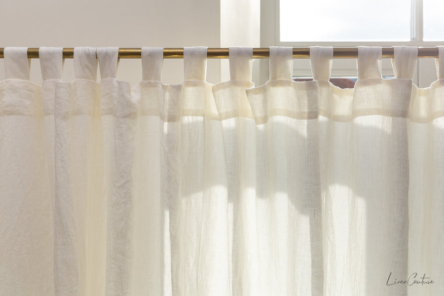 Extra Wide White Linen Curtain Panel with Tab TopLinen Couture