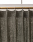 Linen curtain with pleating tape and crown in Safari greenLinen Couture