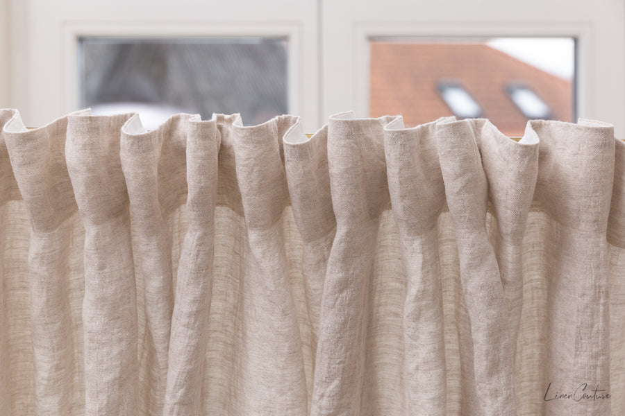 Extra Wide Natural Light Linen Curtain Panel with heading tapeLinen Couture