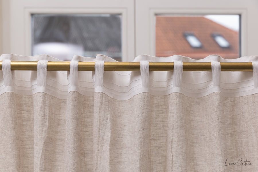 Extra Wide Natural Light Linen Curtain Panel with heading tapeLinen Couture