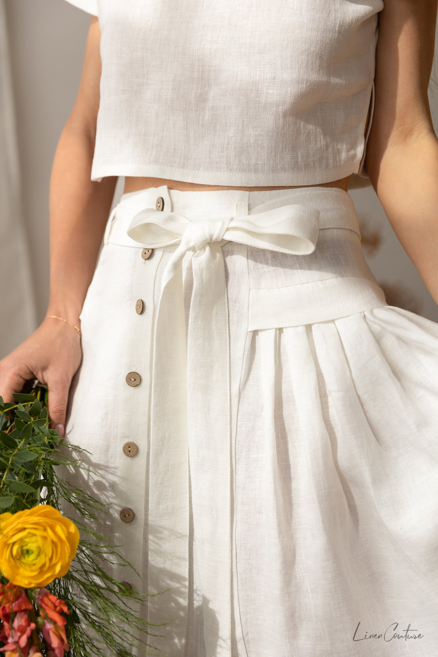 Taormina Set | Linen Crop Top and Flared Midi SkirtLinen Couture