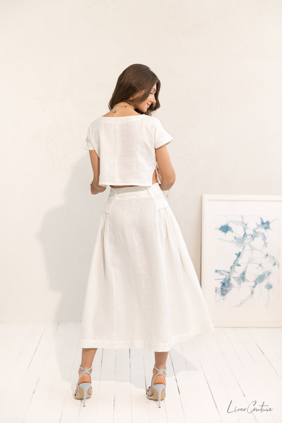 Taormina Set | Linen Crop Top and Flared Midi SkirtLinen Couture