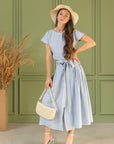 Taormina Ice Blue Linen Crop Top and Midi Skirt Set - Linen Couture Boutique