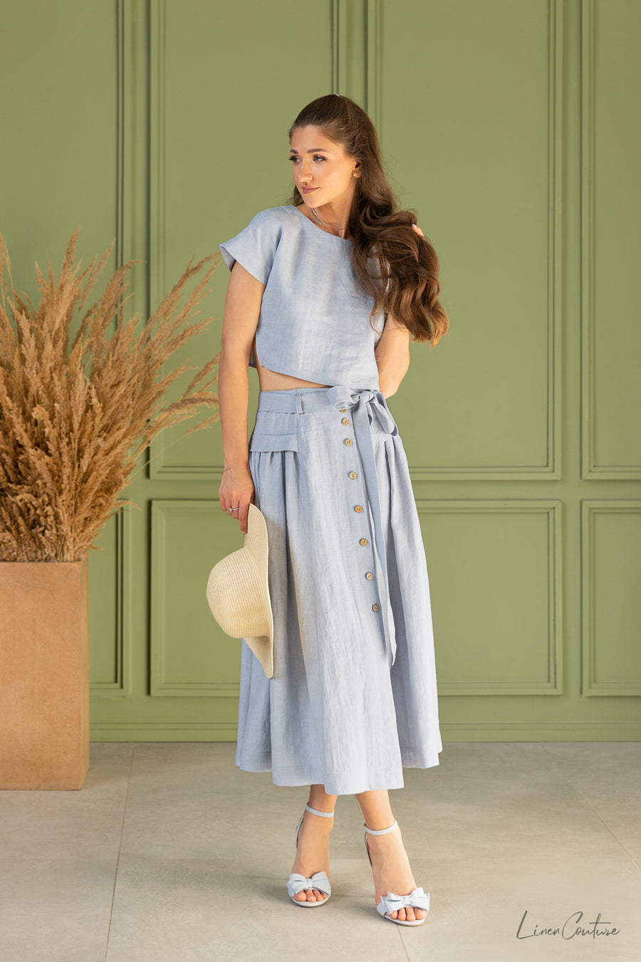 Taormina Set | Linen Crop Top and Flared Midi SkirtLinen Couture