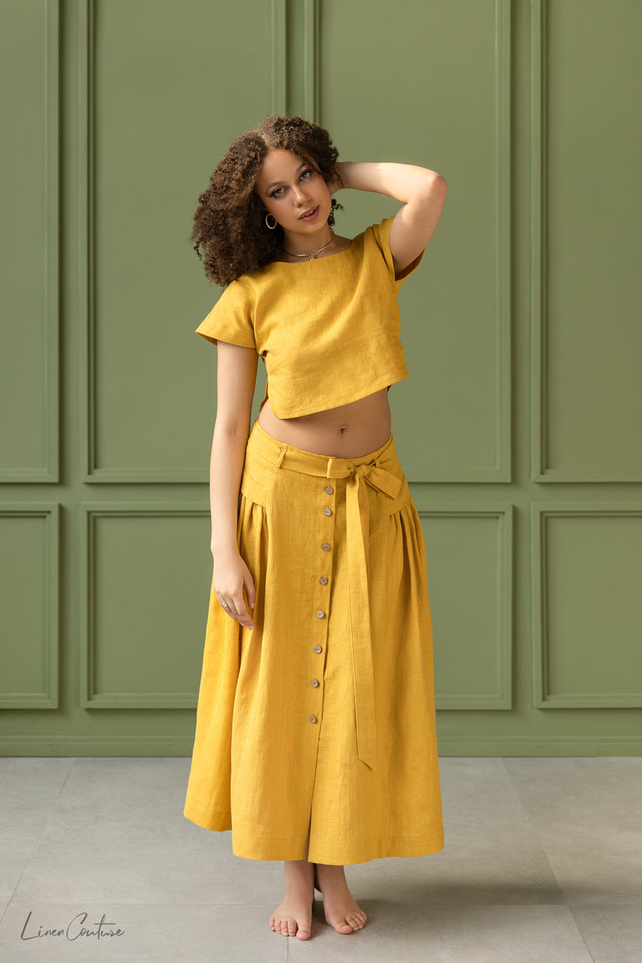 Taormina Set | Linen Crop Top and Flared Midi SkirtLinen Couture