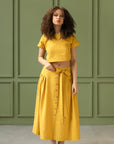 Taormina Honey Linen Crop Top and Midi Skirt Set - Linen Couture Boutique