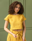 Taormina Honey Linen Crop Top and Midi Skirt Set - Linen Couture Boutique