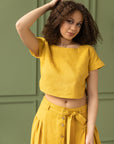 Taormina Honey Linen Crop Top and Midi Skirt Set - Linen Couture Boutique