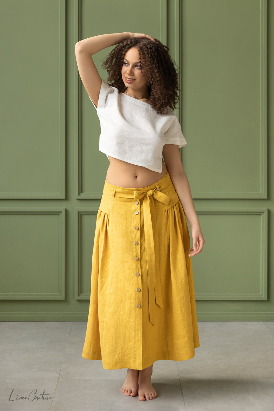 Taormina Set | Linen Crop Top and Flared Midi SkirtLinen Couture