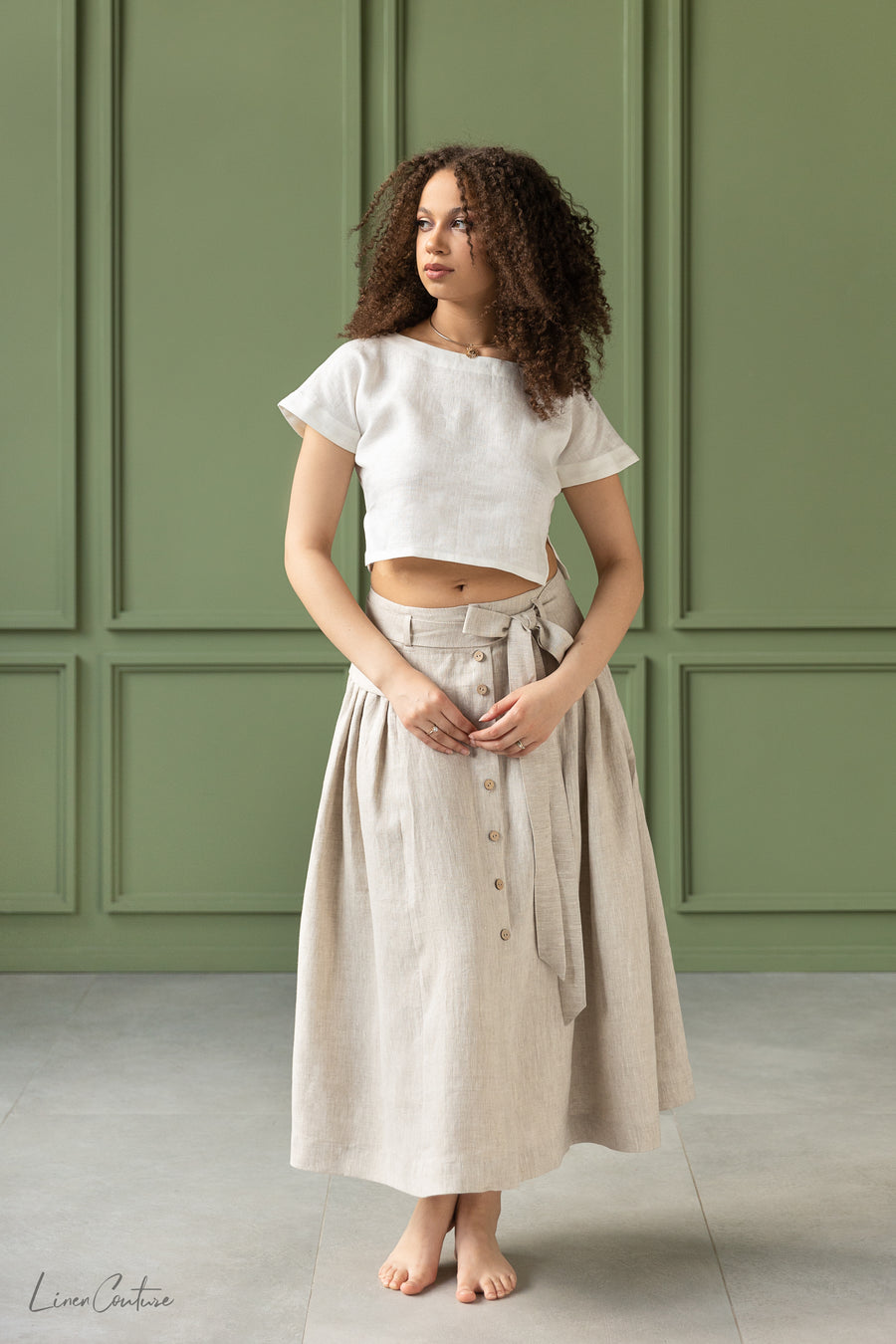 Taormina Set | Linen Crop Top and Flared Midi SkirtLinen Couture