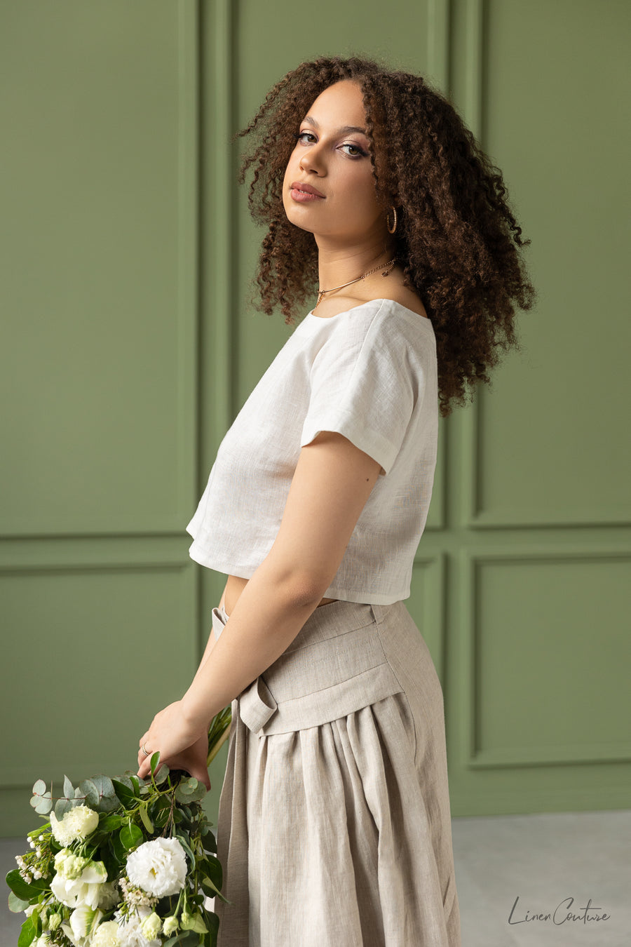 Taormina Set | Linen Crop Top and Flared Midi SkirtLinen Couture