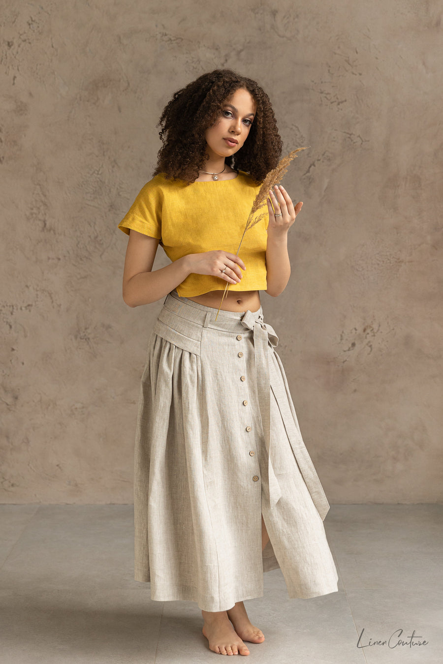 Taormina Set | Linen Crop Top and Flared Midi SkirtLinen Couture