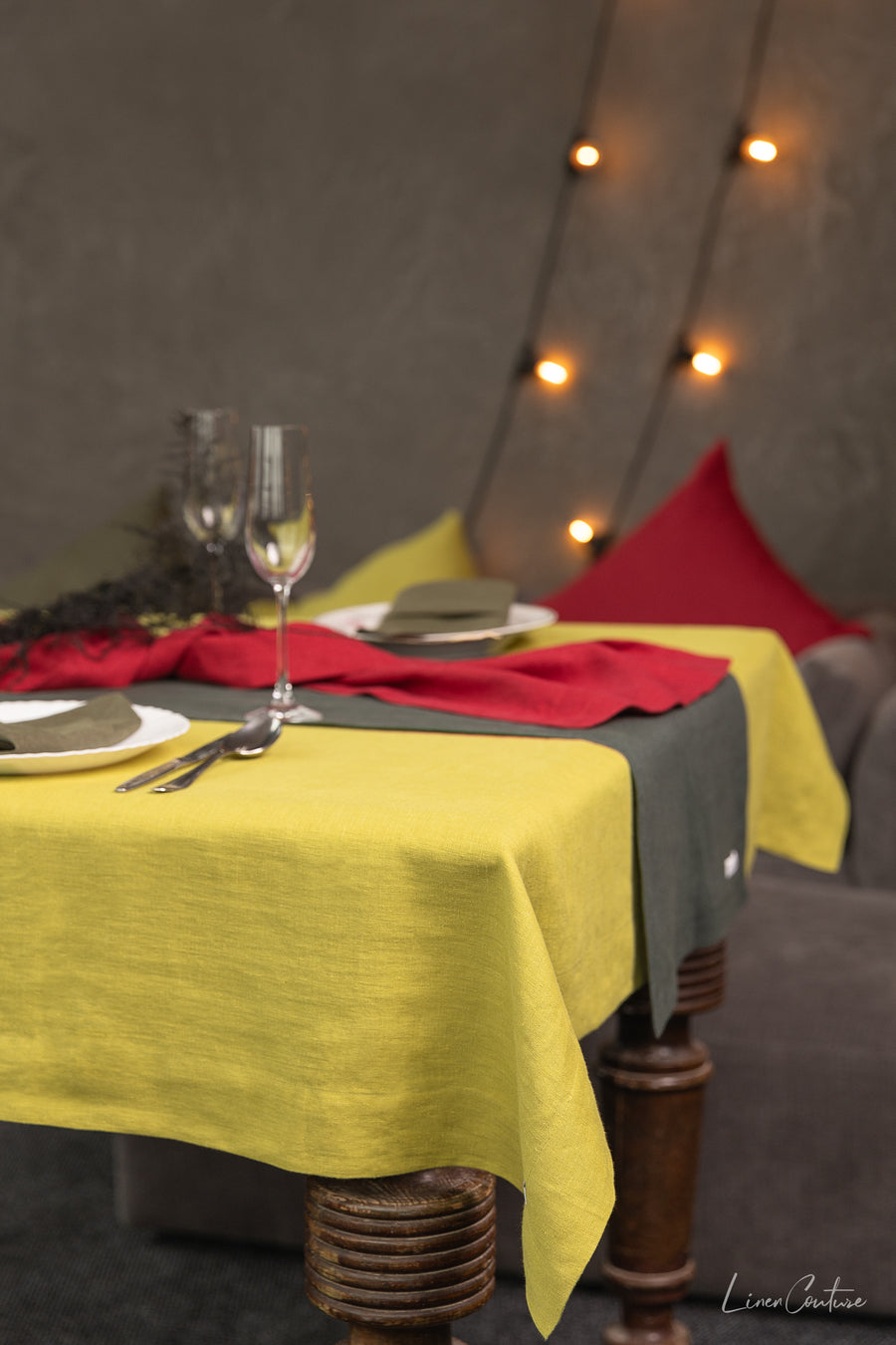 Handmade Pear Linen Christmas Tablecloth for Dining Tables - Linen Couture Boutique