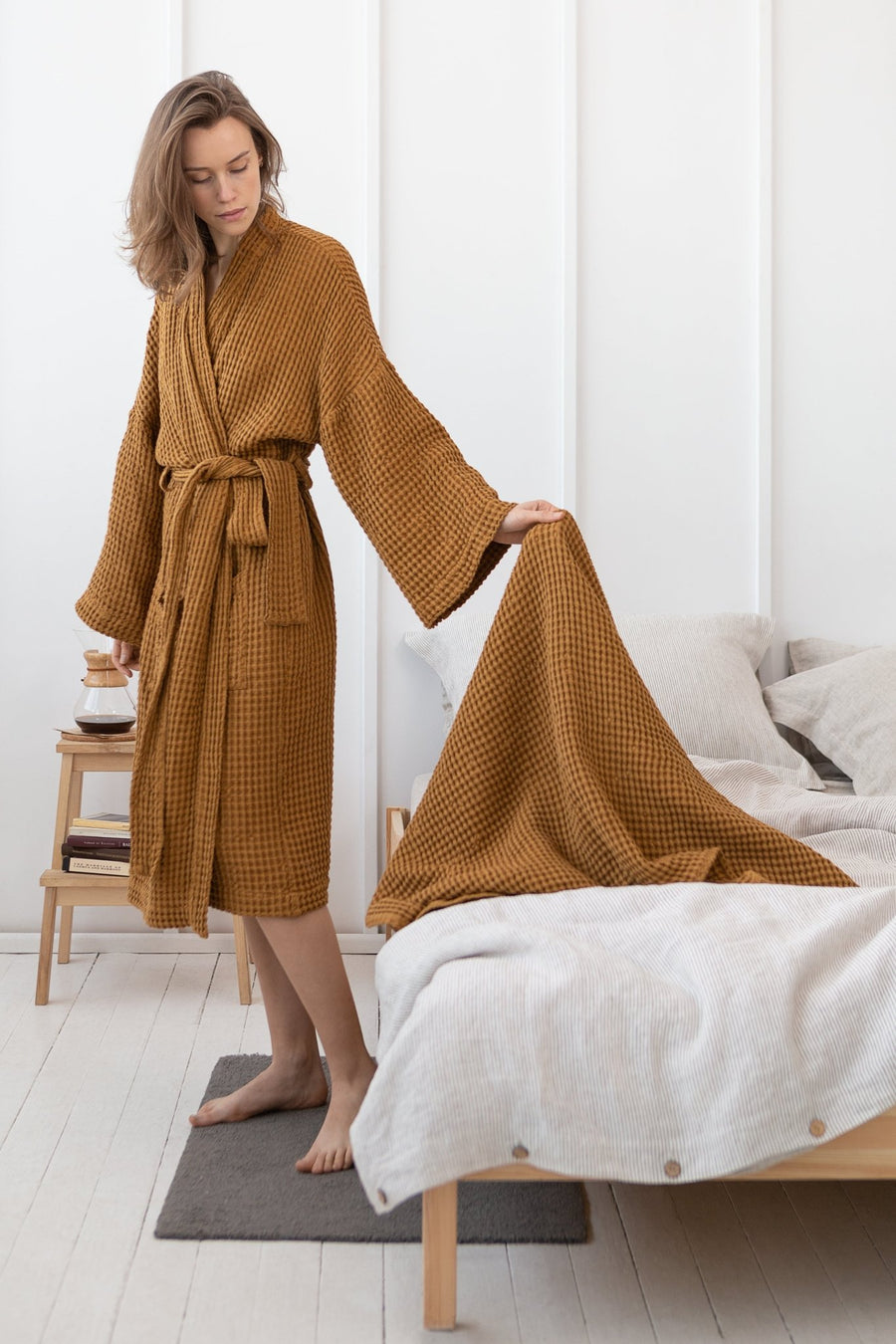 Amber linen waffle robe - Linen Couture