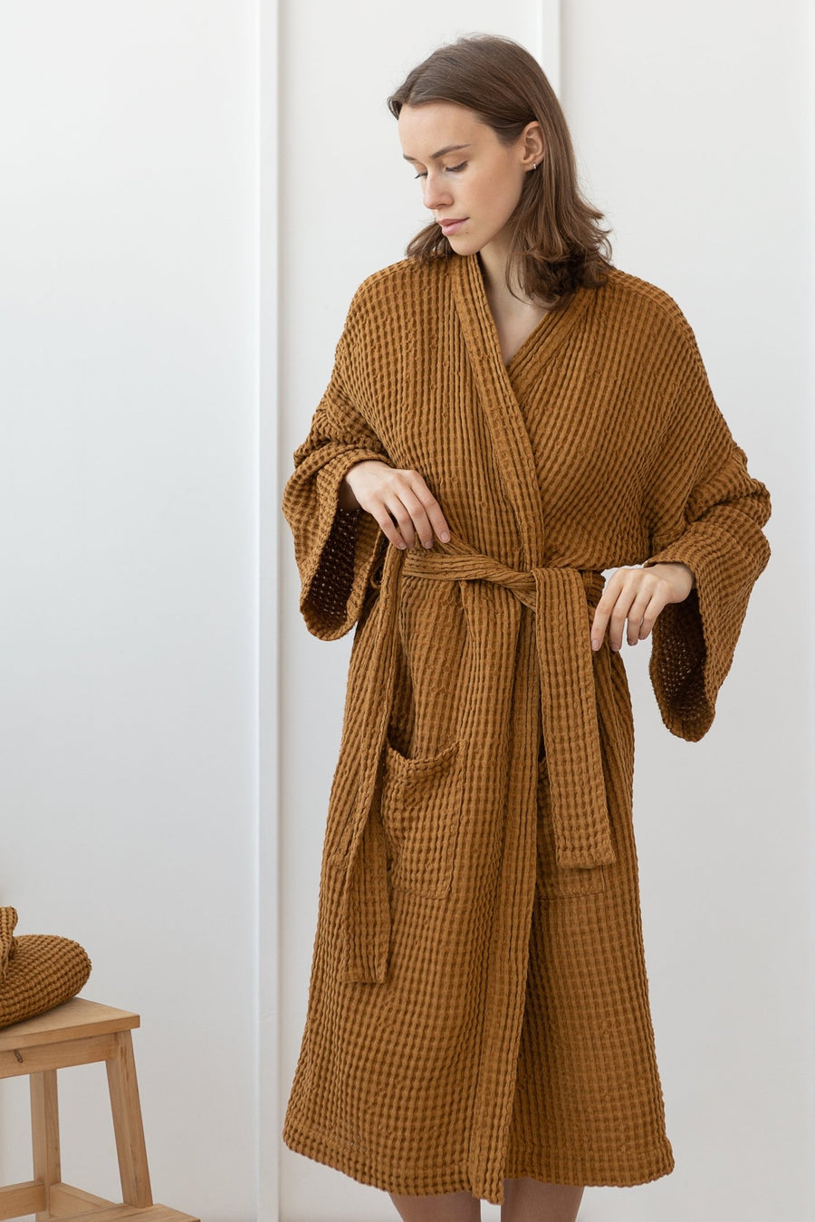 Amber linen waffle robe - Linen Couture